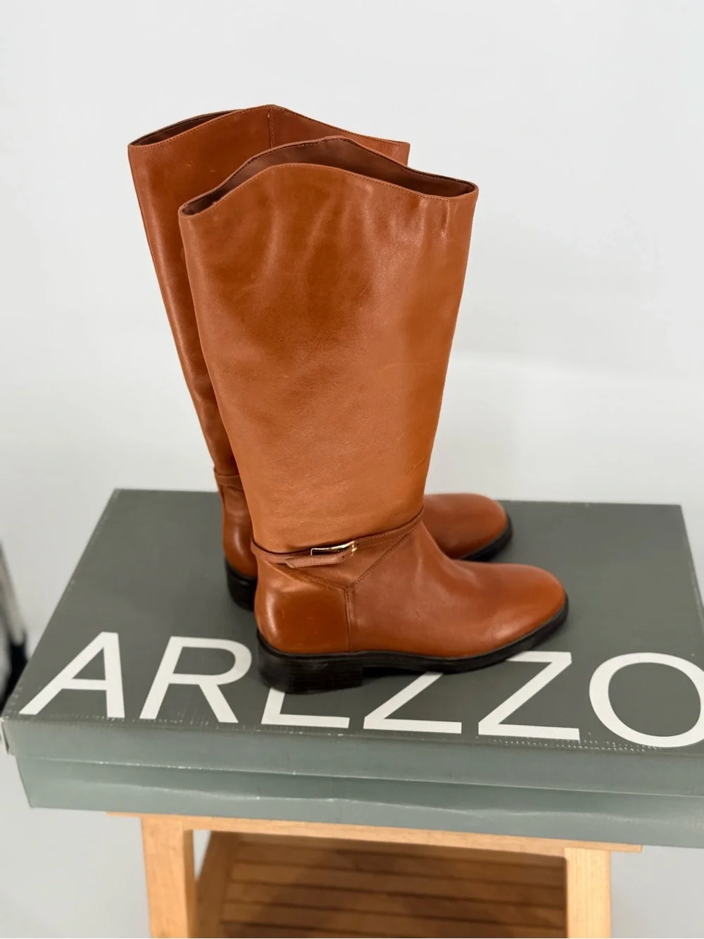 NEW AREZZO Women's Tall Leather Riding Boots - Brown SIZE 7.5